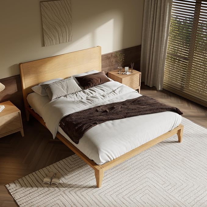 Merax Queen Size Bamboo Platform Bed, Mid-Century Modern Bed Frame - Image 3