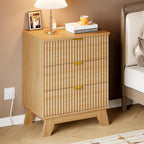 BORNOON 30.5" Nightstand with Charging Station, 3-Drawer Fluted Bedroom Chest - Image 6