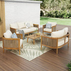 Merax 5-Piece Outdoor Acacia Wood Wicker Conversation Set by Merax