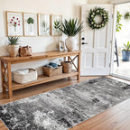 3x8 Washable Hallway Runner Non-Slip Abstract Modern Neutral Wide Carpet Runner - Image 3