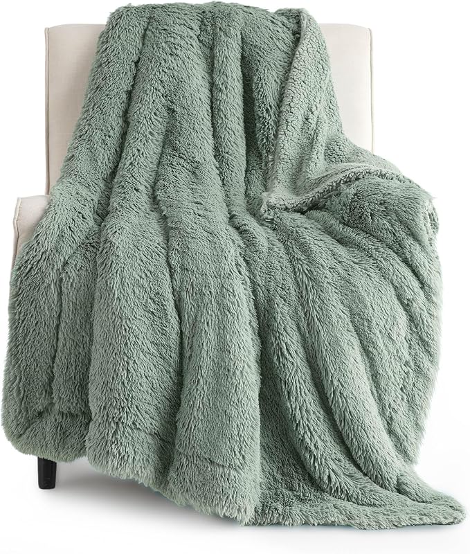 Bedsure GentleSoft Fuzzy Sherpa Faux Fur Twin Blanket Sage Green Cozy Gifts by Unknown
