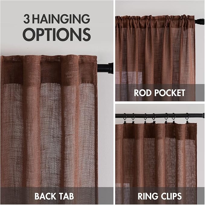 MIULEE Chocolate Brown Linen Curtains 52x96 Inch - Image 3