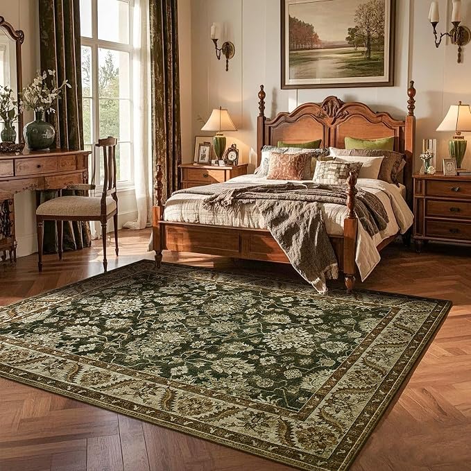 Area Rugs for Living Room, 6x9 Washable Area Rug for Bedroom, Retro Floral - Image 4