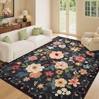 DUKINO 9x12 Area Rug for Living Room, Floral Washable Rug Non Slip, Low Pile - Image 3