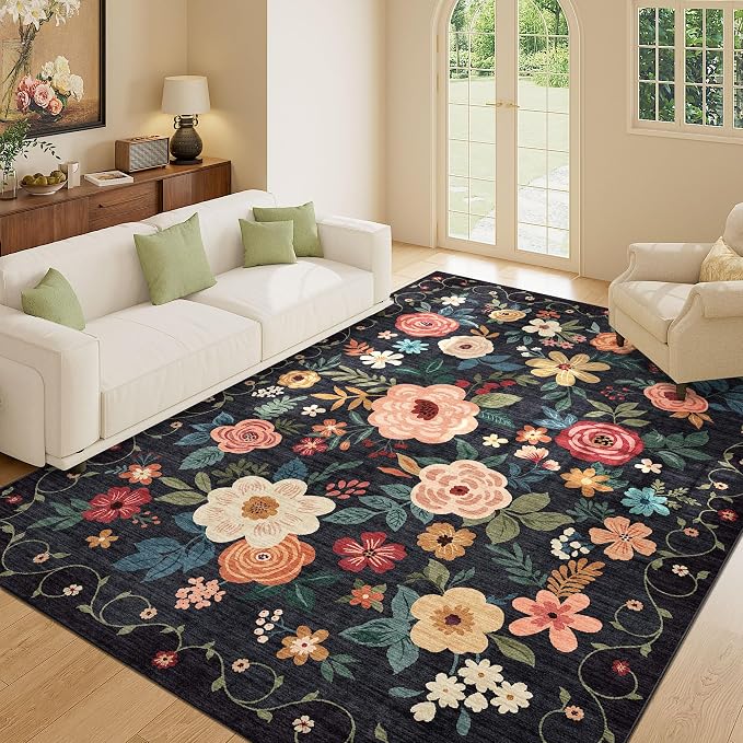 DUKINO 8x10 Area Rugs, Floral Washable Living Room Rug Non Slip, Stain Resistant - Image 6