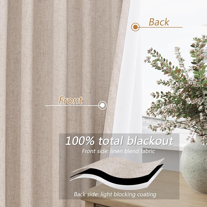 Oatmeal 100% Blackout Curtains 108 Inch Length 2 Panels Set - Image 4