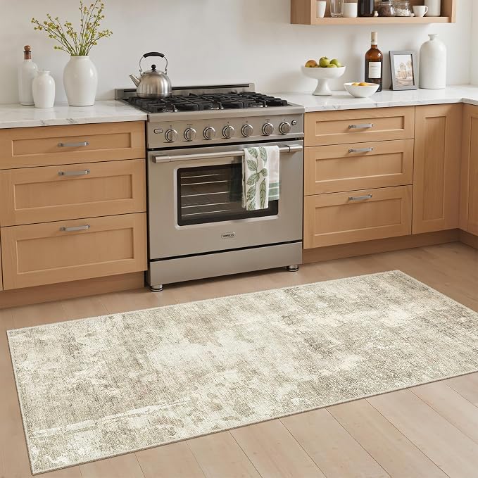 Soalmost Abstratc Runner Rug 2x5 Washable Kitchen Entry Runners Beige/Gray | - Image 2