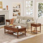 End Table with Drawer and Storage Shelf, Solid Wood Sofa Side Table, Square - Image 6