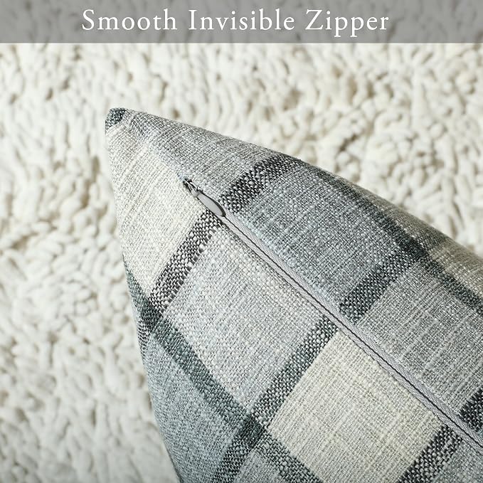 Stellhome Pack of 2 Linen Buffalo Check Decorative Throw Pillow Covers - Image 3