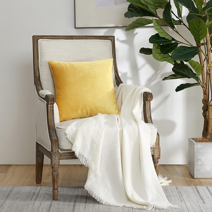 GIGIZAZA Yellow Velvet Pillow Covers 22x22 Decorative Pillows Pack of 2 | Throw - Image 6