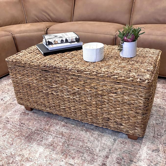 East at Main Woven Rattan Storage Coastal Coffee Table - Image 3