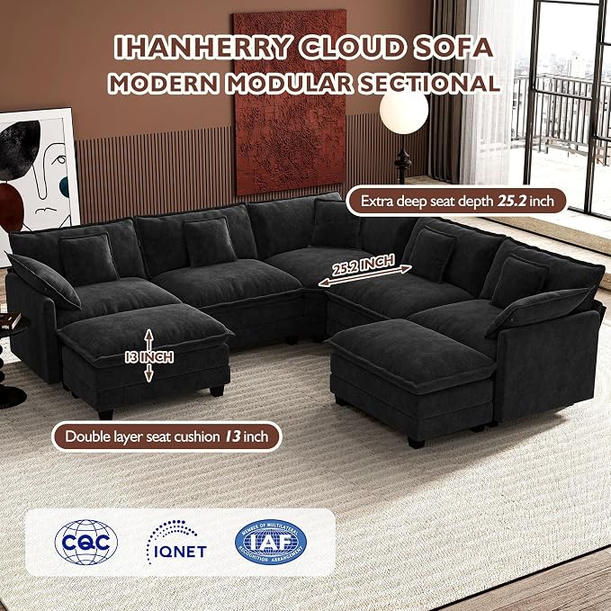 Ihanherry 114" V-Shaped Modern Sofa Modular Sectional Cloud Couch - Image 3