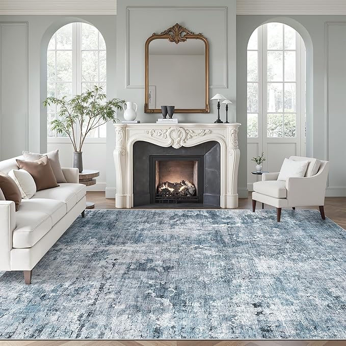 Soalmost 10x12 Area Rugs for Living Room Washable Rug Abstract Blue/Grey | - Image 2