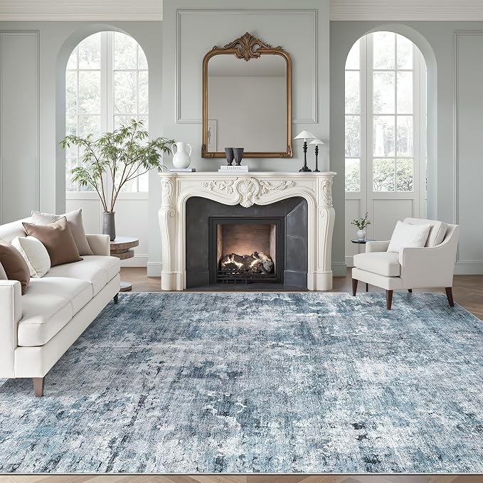 Soalmost 9x12 Area Rugs for Living Room Washable Rug Abstract Blue/Grey | by Soalmost