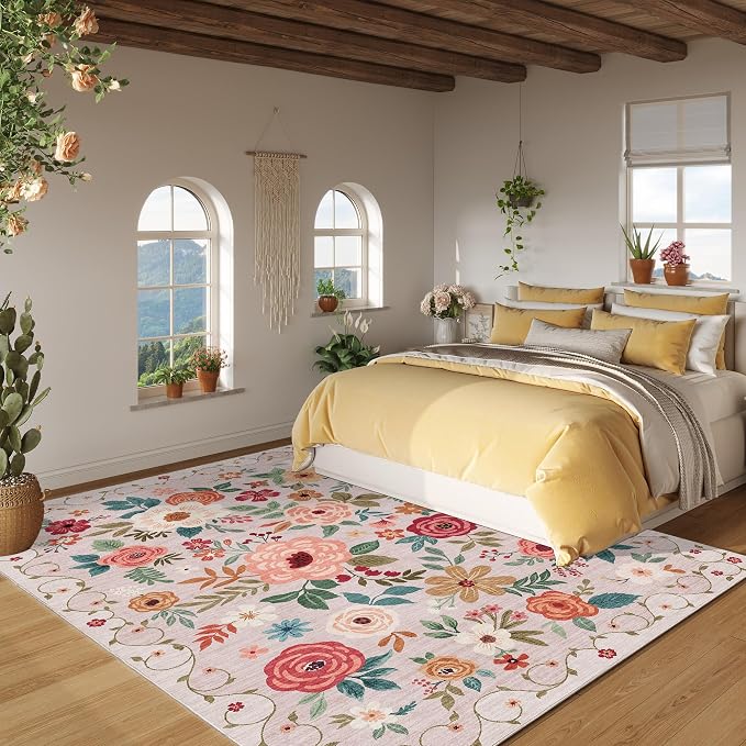 DUKINO 6x9 Area Rugs, Floral Washable Rug - Image 6