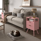 JOONEE Pink Nightstand with Charging Station and LED Lights, Modern Bedside - Image 3
