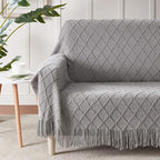 BOURINA Light Grey Throw Blanket 60x80 Inches Throw Textured Solid Soft Sofa - Image 2