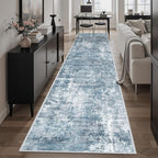 Soalmost Hallway Runner Rug 2'6" x 12' Kitchen Rugs Abstract Blue/Grey | - Image 3