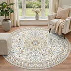 Round Area Rug for Living Room: 6ft Washable Rug for Bedroom Beige | Vintage - Image 2