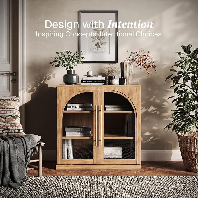 BELLEZE Modular Sideboard with Arched Glass Door, Accent Display Buffet Cabinet - Image 3