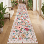 DUKINO 2.6x14 Washable Runner Rug, Floral Non Slip Long Runner Rug, Low Pile by DUKINO
