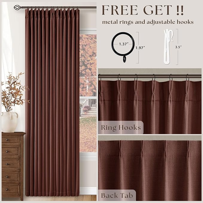 Chestnut Brown Linen Pinch Pleated Blackout Curtains 108 Inches Long | 100% - Image 5