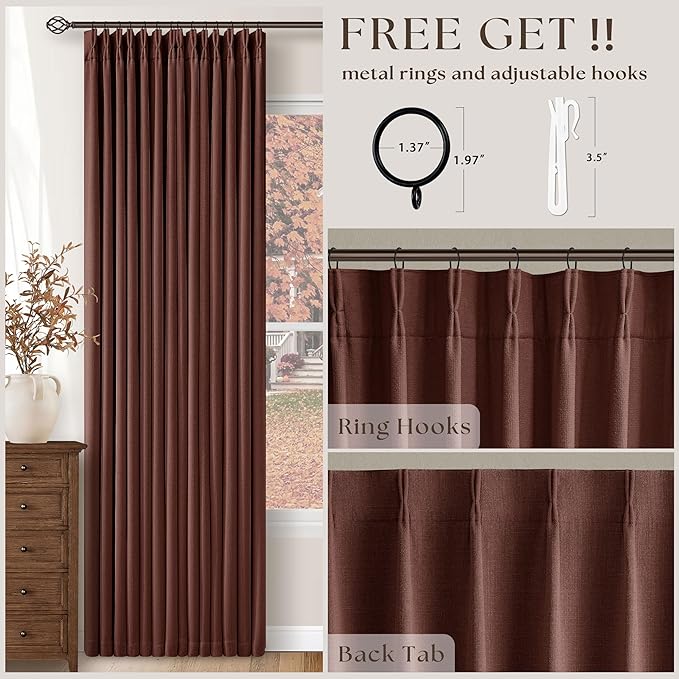 Chestnut Brown Pinch Pleated Blackout Linen 84 Inch Curtains - Image 5
