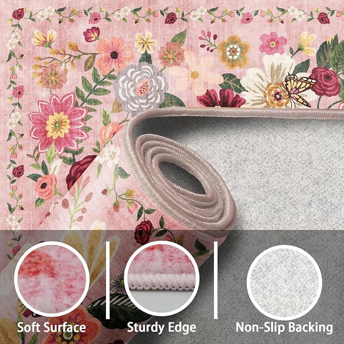 Pink Garden Floral Hallway Runner Rug 2x5 - Image 7