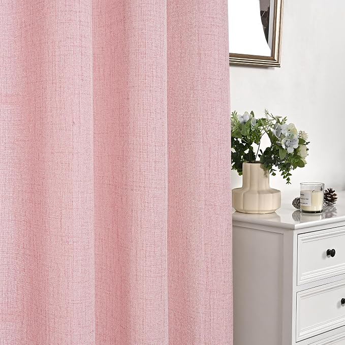 YoungsTex Light Pink Linen Curtains 63 Inch Length - Image 8
