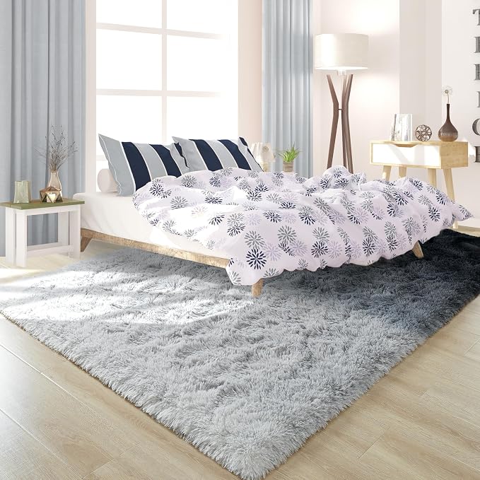 4x6 Black and Grey Fluffy Soft Area Rug Non-Slip - Image 2