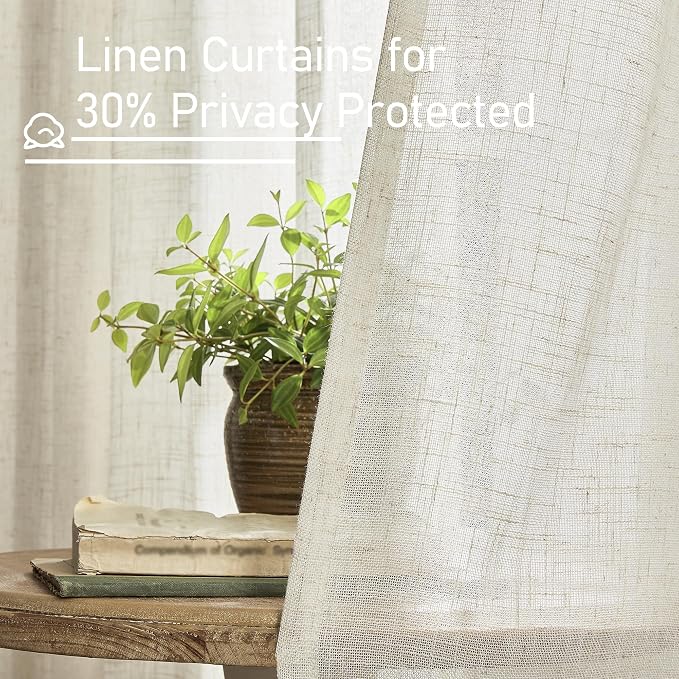 Extra Wide Linen Curtains for Bedroom Semi Sheer Panels 84 Inch | Cream Ivory - Image 5