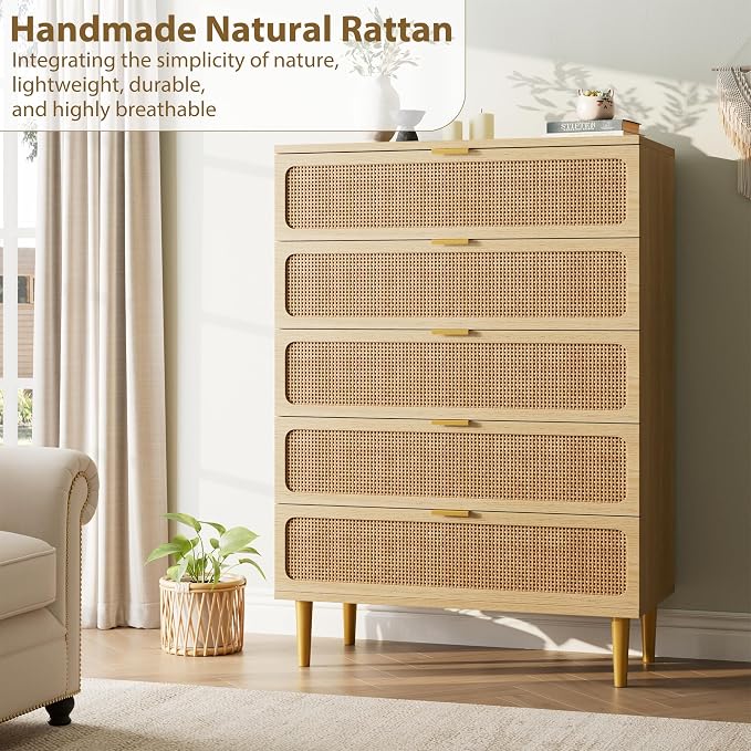 GarveeHome Rattan 5 Drawer Dressers - Image 6