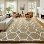 6x9 Area Rugs for Living Room Bedroom, Fluffy Beige and White Geometric Rug | by ONASAR