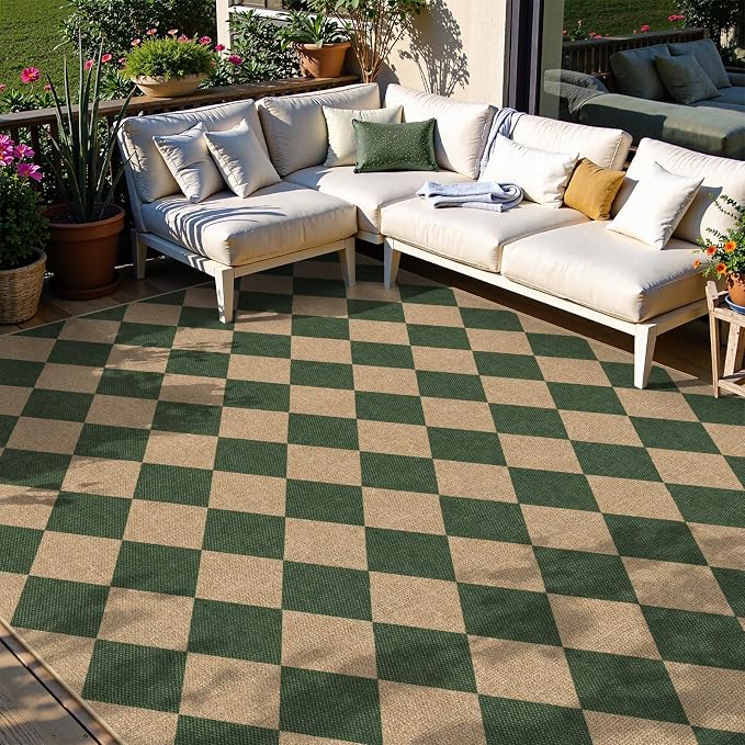 Lahome Checkered Easy Jute Living Room Rug, 8x10 Outdoor Rugs Washable | - Image 8