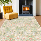 Light Beige Green Floral Living Room Rug, 7x9 Washable Area Rug by HazoHaus