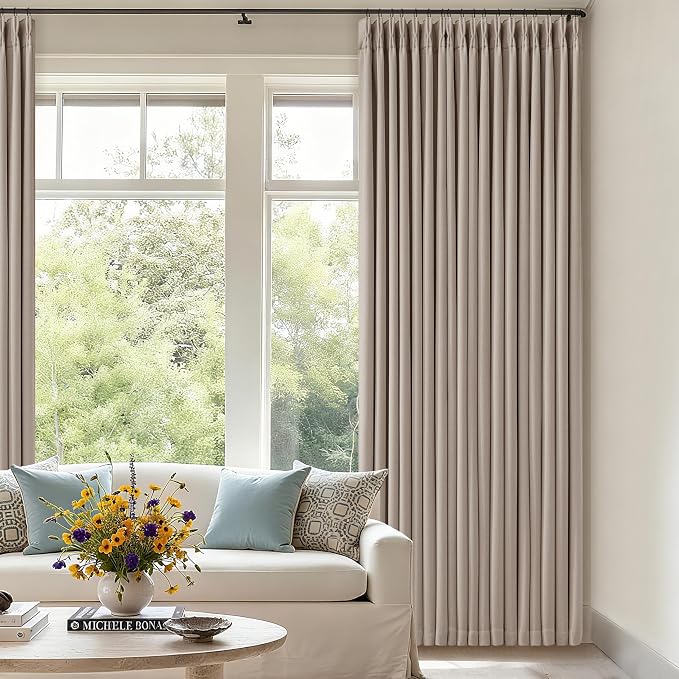 Burlywood Greige Pinch Pleated 100% Blackout Linen Curtains 86 Inch Length | - Image 9