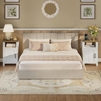 Farmhouse Nightstand with Charging Station, Rustic Bedside Table with Large - Image 2