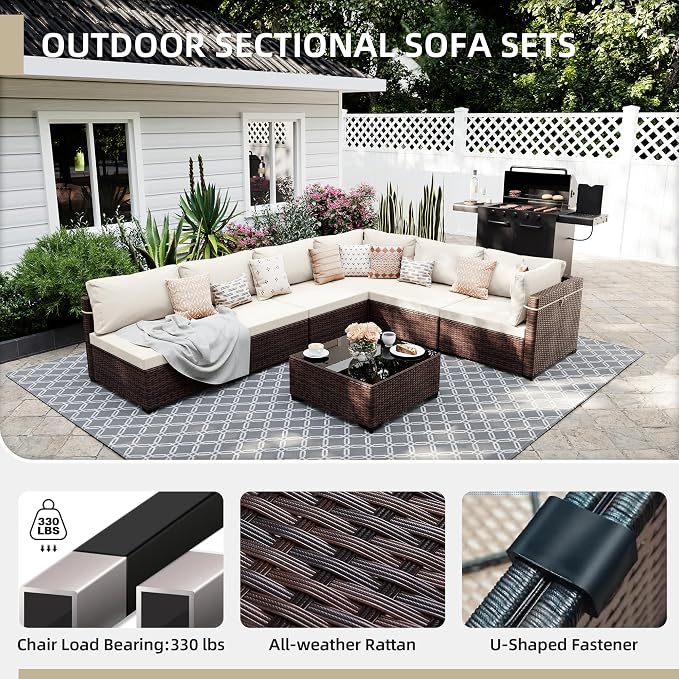 UPHA 9 Pieces Patio Furniture Sets, Wicker Outdoor Sectional Sofa Couch - Image 3
