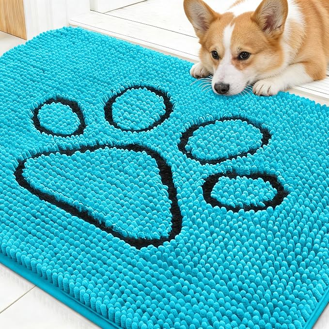 OLANLY Dog Door Mat for Muddy Paws 30x20, Paw Print Design Chenille Mud Mat | by OLANLY