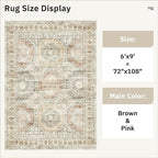 Soalmost 6x9 Area Rug for Living Room Washable Rugs Non-Slip Brown/Pink | - Image 3
