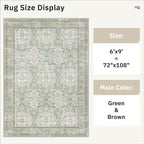 Soalmost 6x9 Area Rug for Living Room Washable Rugs Non-Slip Green/Brown | - Image 5