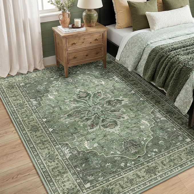 RELEANY Washable Area Rug, Water Repellent, Pet Friendly, Vintage Floral Boho - Image 2