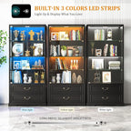 FREDEES Display Cabinet with Glass Doors, Tall Bookcase with 3 Color Lights and - Image 4