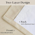 Cream Beige Pleated Black Out Linen 45 Inch Curtains - Image 4