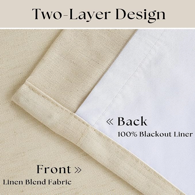 Cream Beige Pleated Black Out Linen 45 Inch Curtains - Image 4