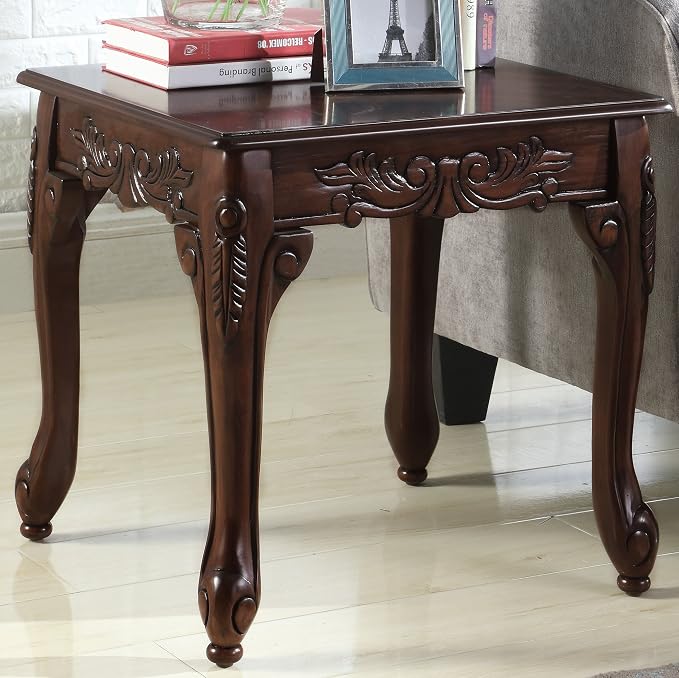 Roundhill Furniture Traditional Ornate Detailing Wood End Table, Dark Cherry - Image 3