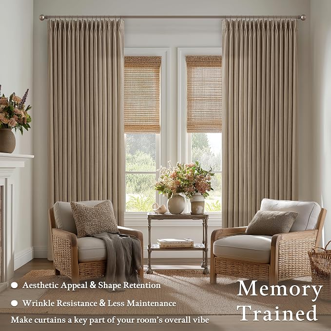 Latte Tan Pleated Linen Semi Sheer Ceiling to Floor Curtains 120 Inch Long | - Image 6