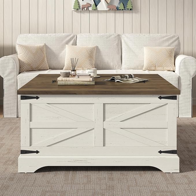 Furnideco 35.5''W Square Coffee Table Farmhouse Lift top Coffee Table - Image 4