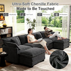 146" Cloud Couch Sectional, U Shaped Modular Sectional Sofa, 4-Seat Deep Seat - Image 5