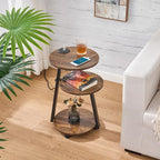 BEWISHOME Round End Table with Charging Station, Side Table Accent Nightstand - Image 4